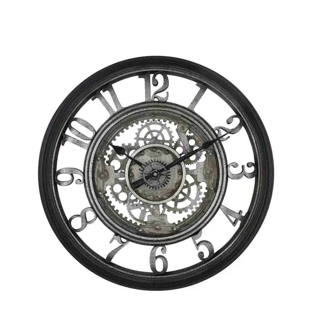 Industrial Style Metal Wall Clock with Gears and Arabic Numerals – Vintage Design for Living Room