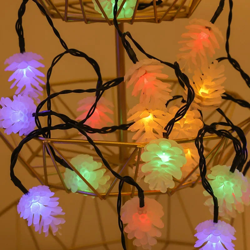 Solar-Powered LED Pine Cone String Lights – Christmas Lighting for Outdoor and Indoor