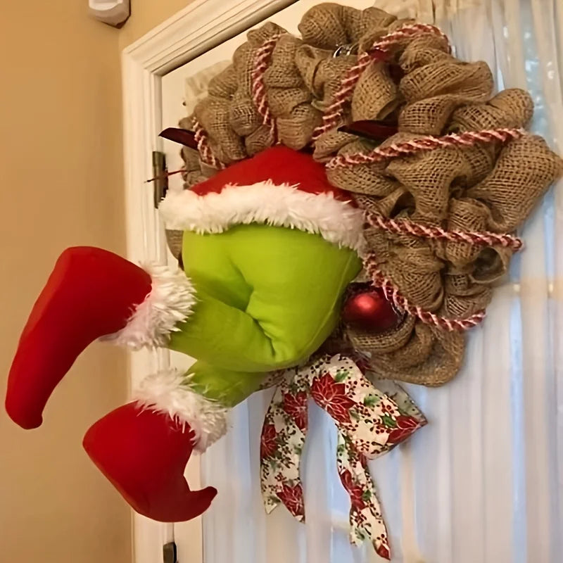 Funny Christmas Wreath with Elf Legs – Festive Door and Wall Decoration for Christmas, Elf Wreath with Fabric Legs for Humorous Holiday Spirit