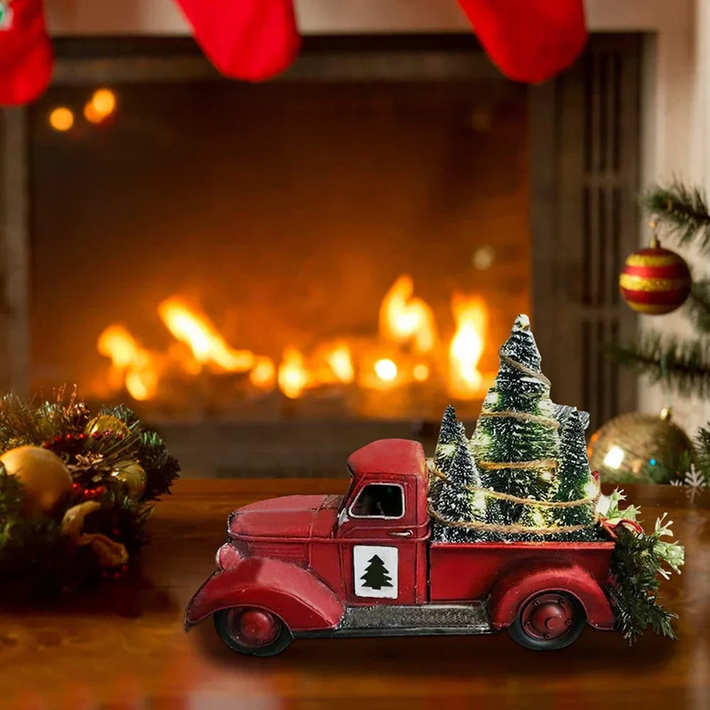 Red Christmas Decor Truck - Nostalgic Christmas Decoration with Christmas Tree