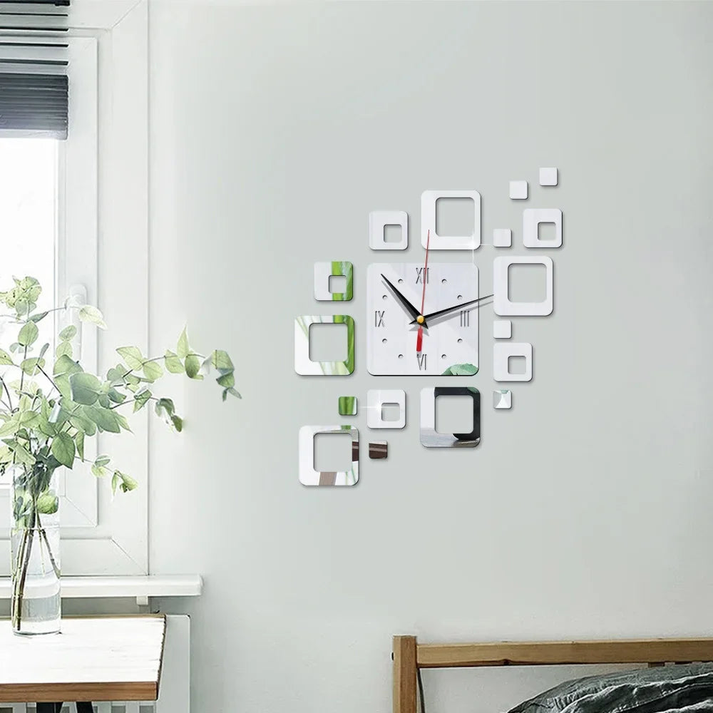 Modern Acrylic Wall Mirror Clock – Square Design Wall Clock for Living Room and Office