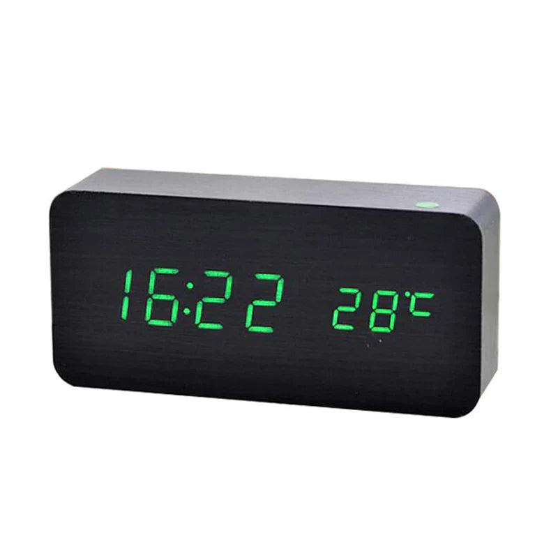 Digital LED Wooden Clock with Temperature Display, Alarm Function, and Modern Design – Perfect for Bedroom or Office, Energy-Saving and Stylish