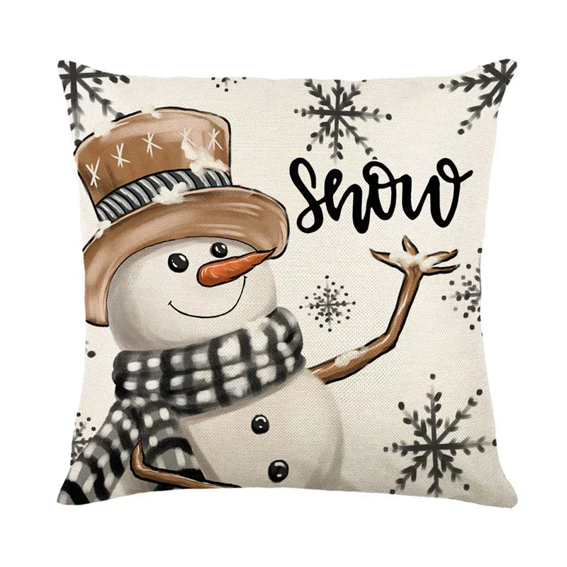 Christmas Cushion Covers 45x45 cm – Winter Decorative Pillow Cases for Sofa and Living Room, High-Quality Cotton, Christmas Design with Snowy Landscape