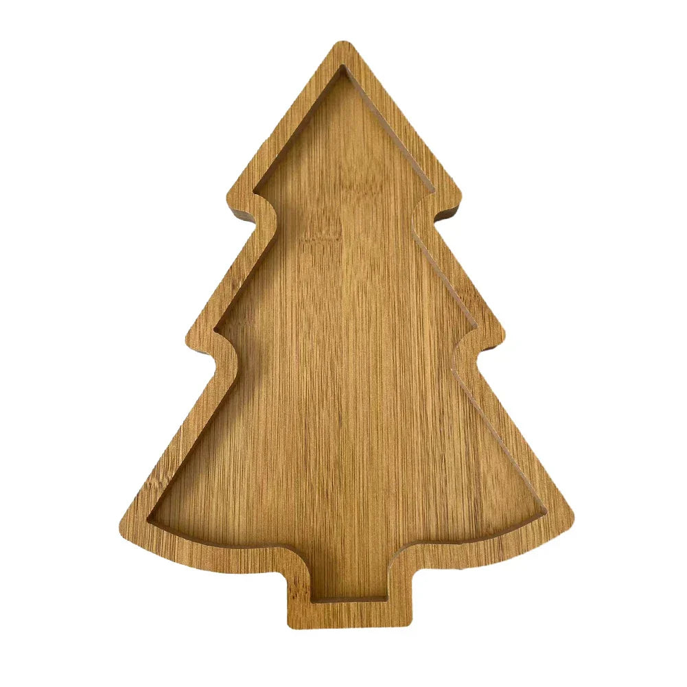 Christmas Serving Plate Made of Wood – Christmas Tree Design for Snacks and Pastries