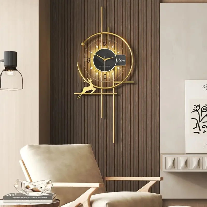 Modern Creative Wall Clock – Designer Clock with Golden Accents for Living Room