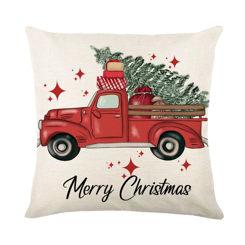 Christmas Cushion Covers 45x45 cm – Winter Decorative Pillow Cases for Sofa and Living Room, High-Quality Cotton, Christmas Design with Snowy Landscape