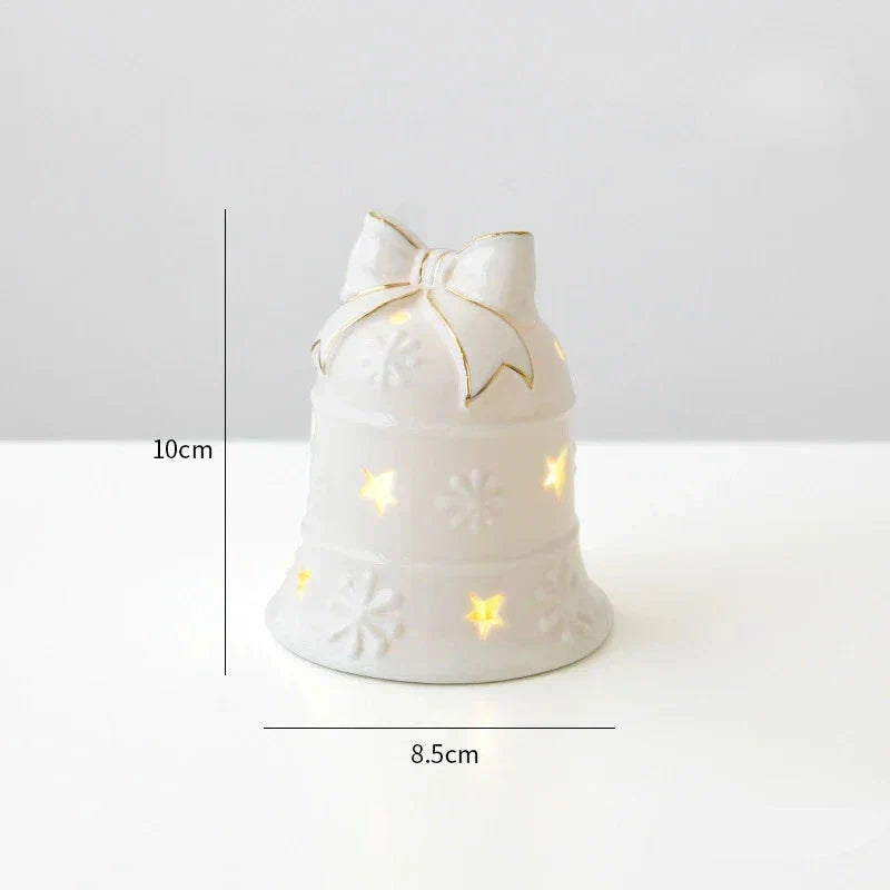 Ceramic Snowman Figurine with LED Lighting – Elegant Christmas Decoration for Windowsill, Living Room, and Festive Decor