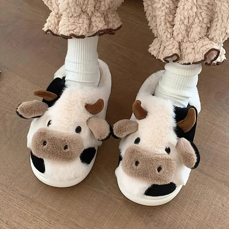 Funny Cow Slippers for Men and Women – Fluffy Winter Slippers, Comfortable and Warm, Non-Slip and Soft for Home