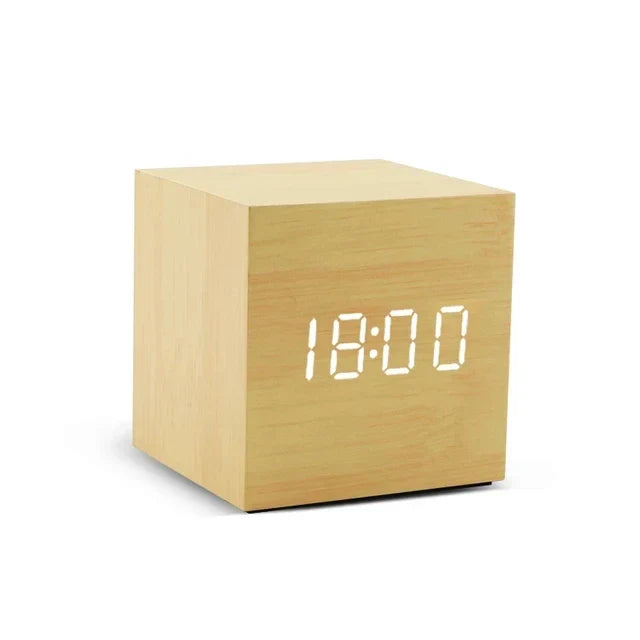 Wooden LED Alarm Clock with Temperature Display, Digital Time Display, and Minimalist Design – Perfect for Bedroom and Office