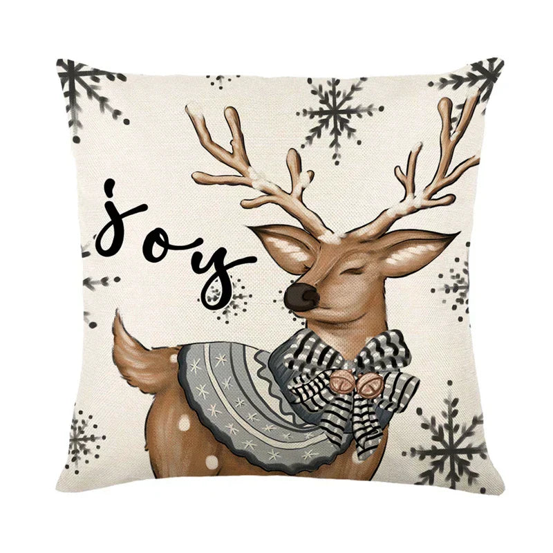 Christmas Cushion Covers 45x45 cm – Winter Decorative Pillow Cases for Sofa and Living Room, High-Quality Cotton, Christmas Design with Snowy Landscape