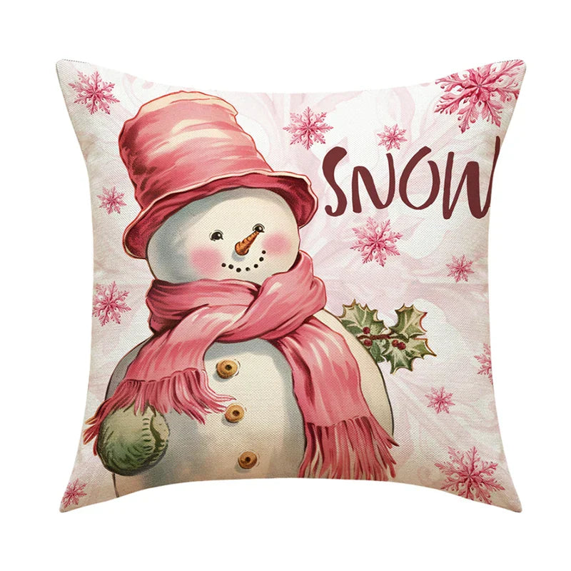 Christmas Cushion Covers 45x45 cm – Winter Decorative Pillow Cases for Sofa and Living Room, High-Quality Cotton, Christmas Design with Snowy Landscape