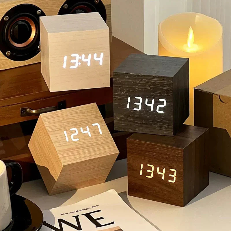 Wooden LED Alarm Clock with Temperature Display, Digital Time Display, and Minimalist Design – Perfect for Bedroom and Office