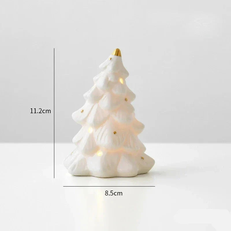 Ceramic Snowman Figurine with LED Lighting – Elegant Christmas Decoration for Windowsill, Living Room, and Festive Decor