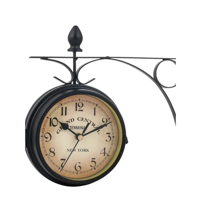 Vintage Double-Sided Wall Clock – Retro Iron Wall Clock for Living Room or Hallway