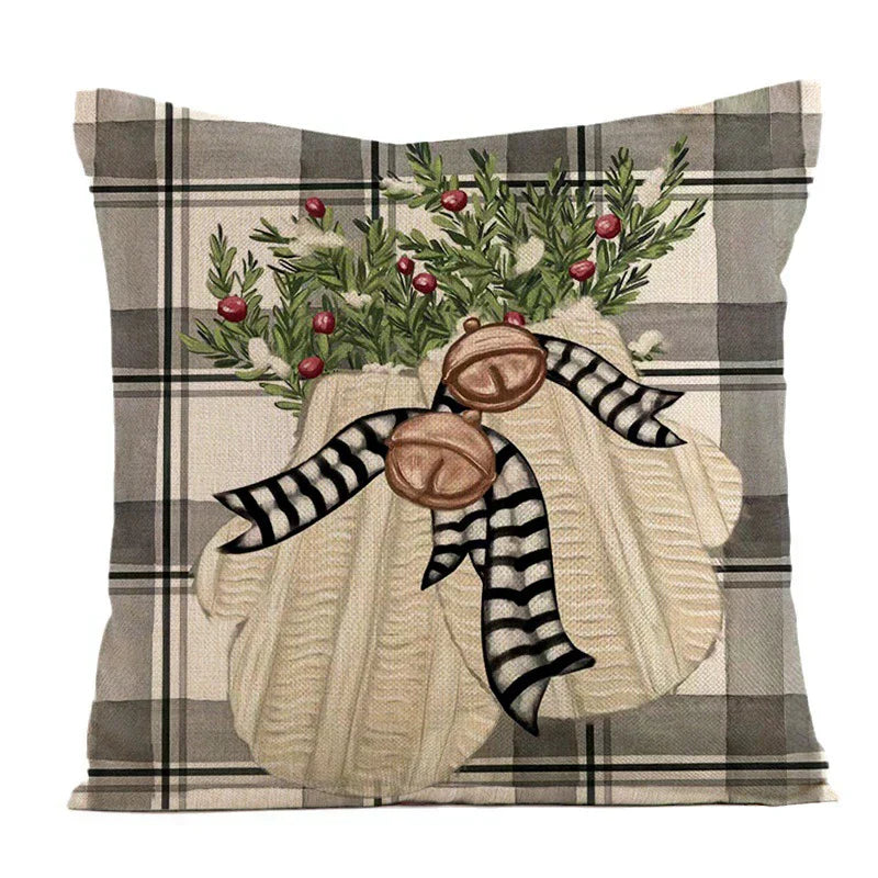 Christmas Cushion Covers 45x45 cm – Winter Decorative Pillow Cases for Sofa and Living Room, High-Quality Cotton, Christmas Design with Snowy Landscape