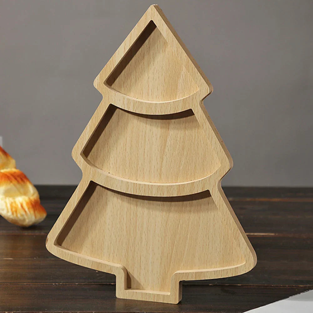 Christmas Serving Plate Made of Wood – Christmas Tree Design for Snacks and Pastries