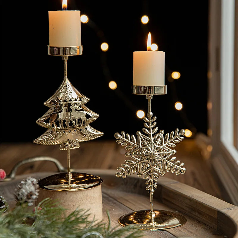 Christmas Candle Holders - Star and Christmas Tree Design for Festive Decoration