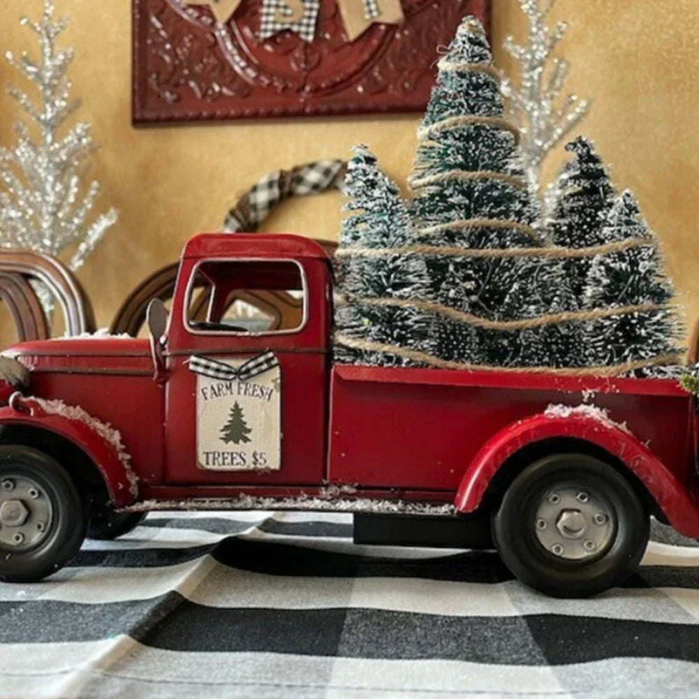 Red Christmas Decor Truck - Nostalgic Christmas Decoration with Christmas Tree