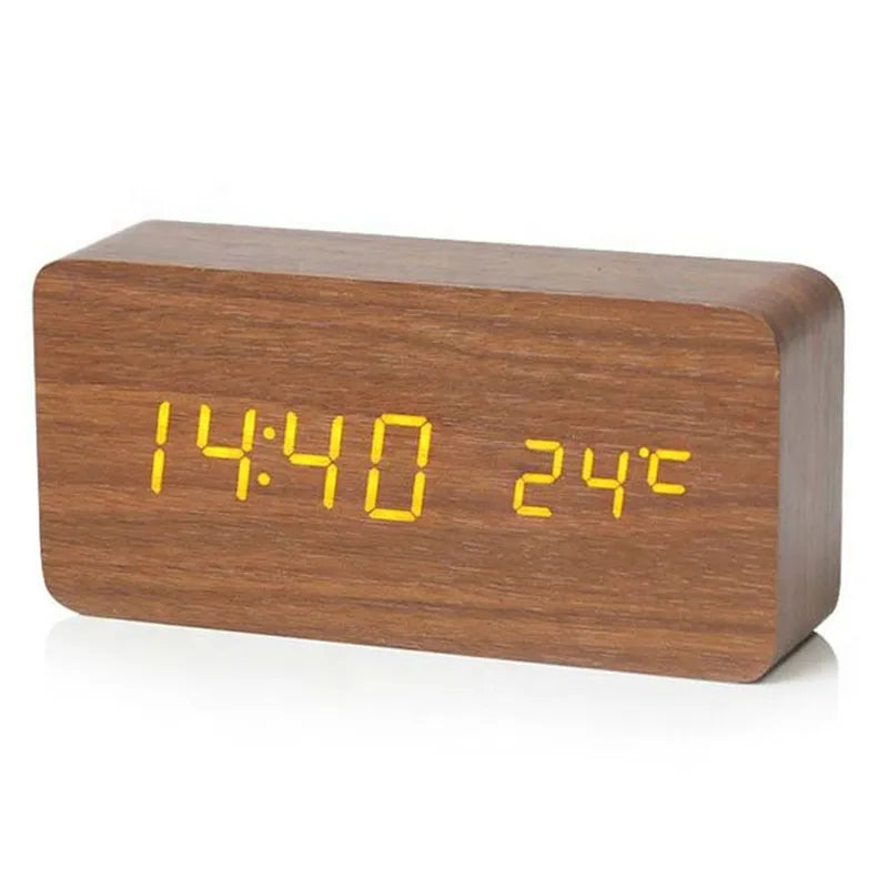 Digital LED Wooden Clock with Temperature Display, Alarm Function, and Modern Design – Perfect for Bedroom or Office, Energy-Saving and Stylish