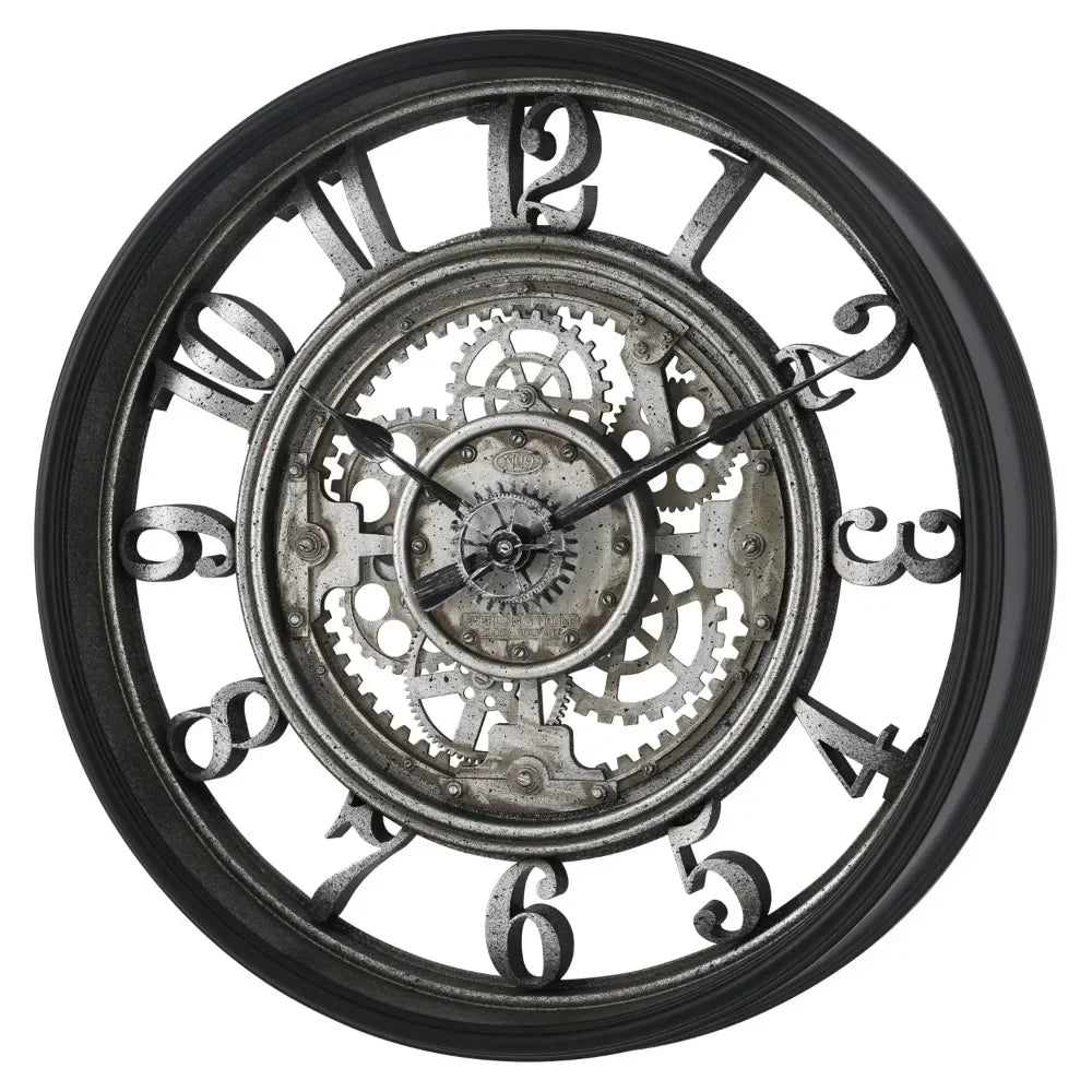 Industrial Style Metal Wall Clock with Gears and Arabic Numerals – Vintage Design for Living Room