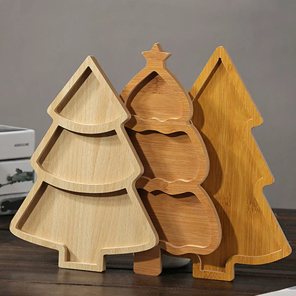 Christmas Serving Plate Made of Wood – Christmas Tree Design for Snacks and Pastries