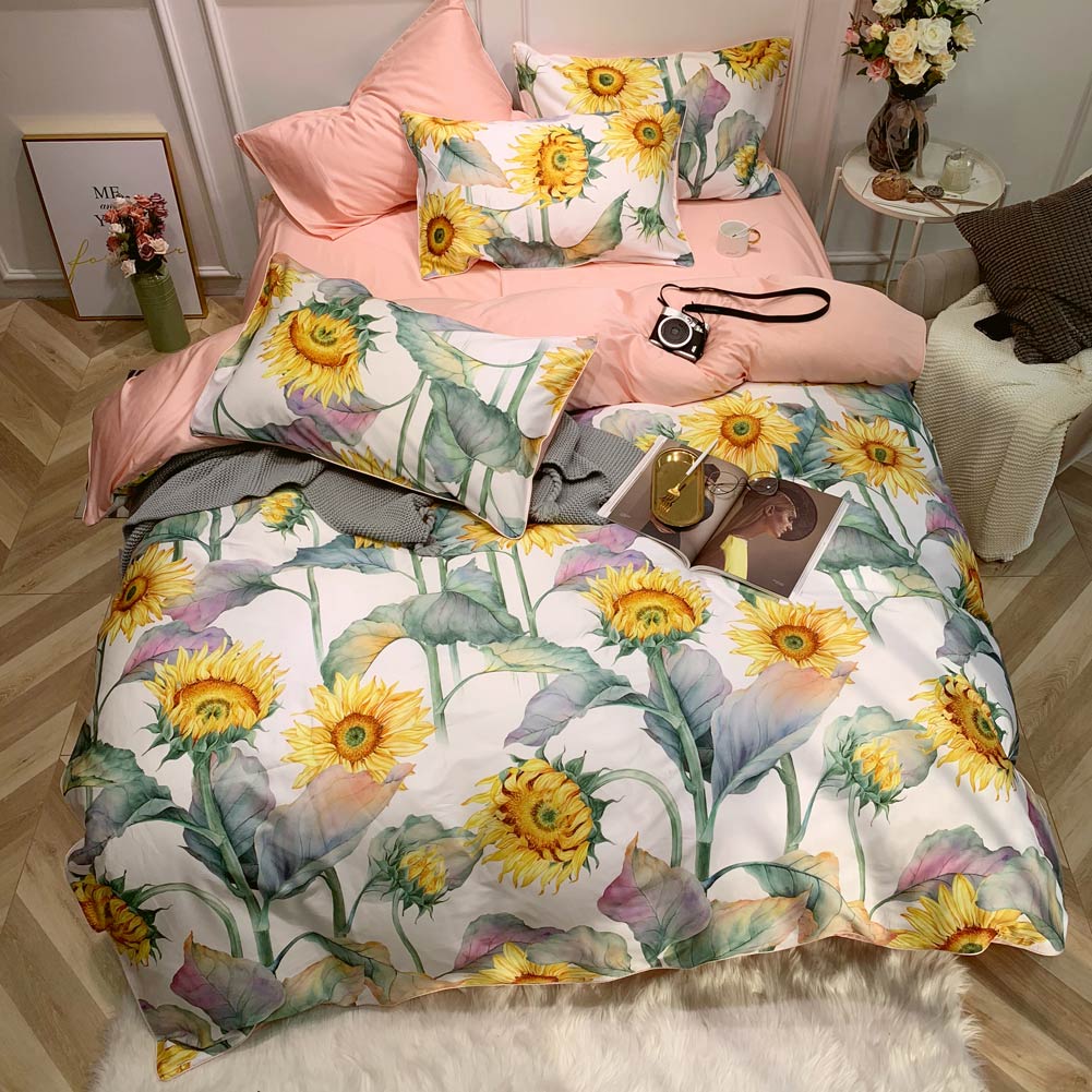 Luxurious Bedding Set Made of 100% Egyptian Cotton with Sunflower Pattern – Soft, Breathable, and Durable