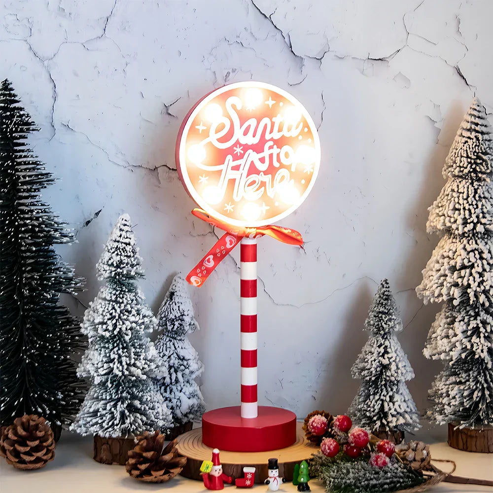 Retro LED Christmas Lamp in North Pole Design – Festive Table Lamp for Christmas Decoration