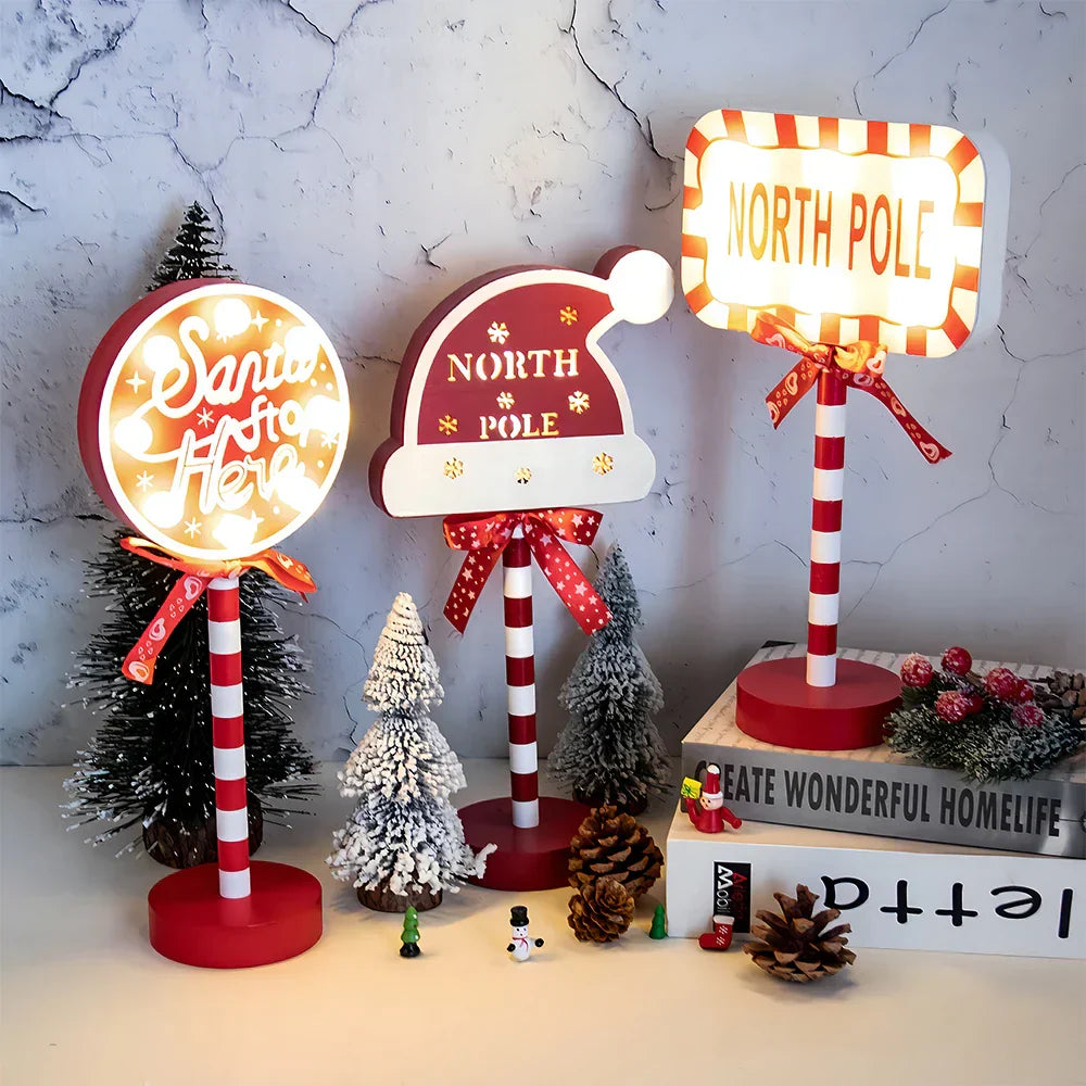 Retro LED Christmas Lamp in North Pole Design – Festive Table Lamp for Christmas Decoration