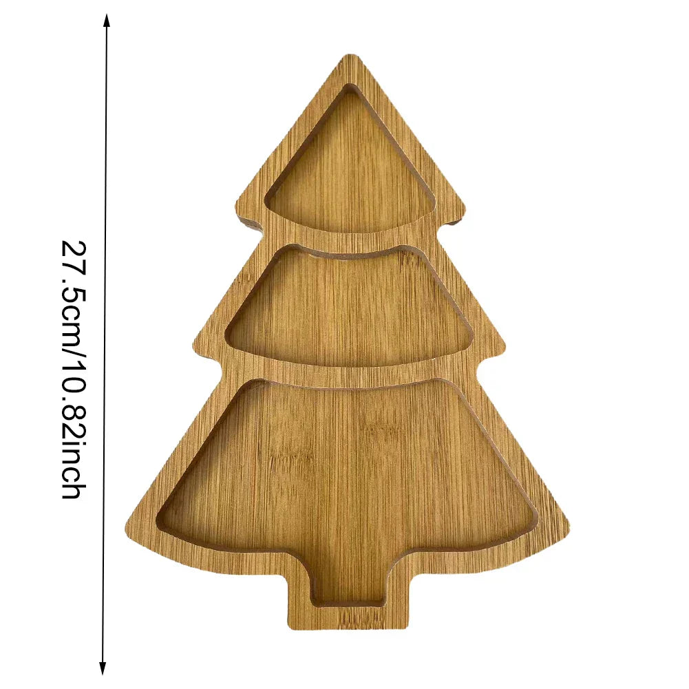 Christmas Serving Plate Made of Wood – Christmas Tree Design for Snacks and Pastries