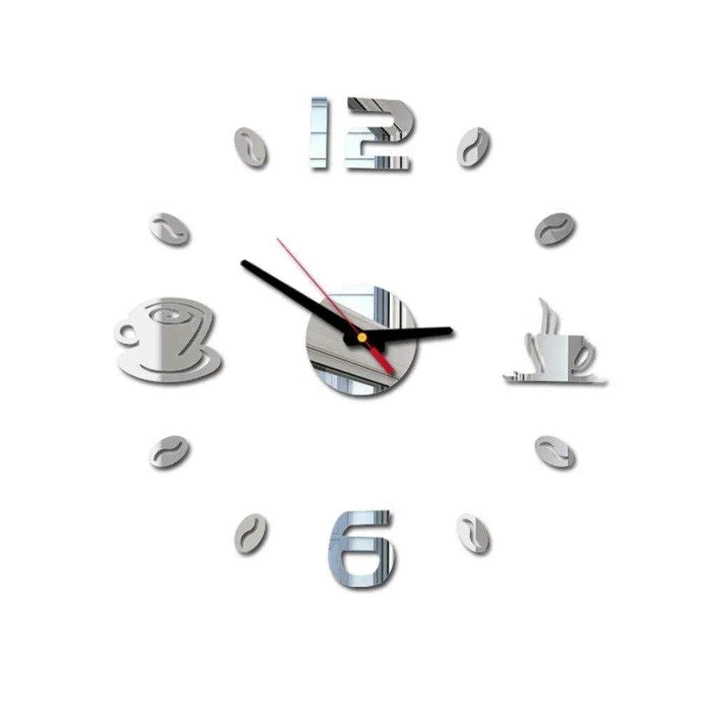 Modern Wall Sticker Clock with Coffee Cup Design – Stylish DIY Wall Clock for Kitchen and Living Room