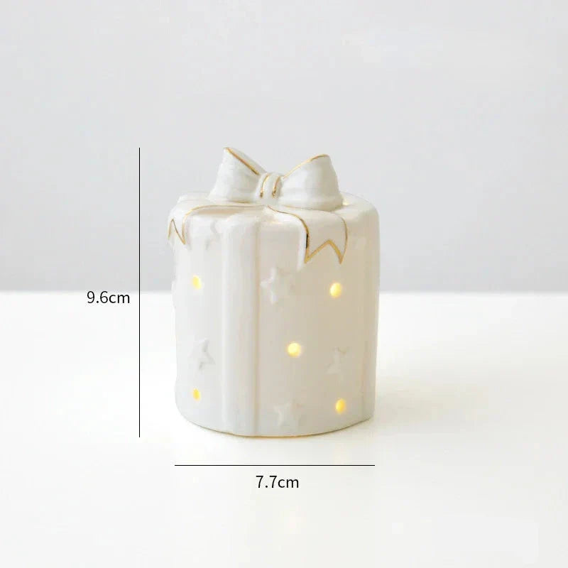 Ceramic Snowman Figurine with LED Lighting – Elegant Christmas Decoration for Windowsill, Living Room, and Festive Decor