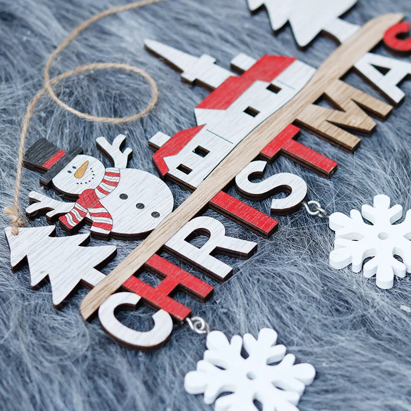 Wooden Christmas Decoration for Hanging – Funny Hanging Decoration with Santa and Snowflakes