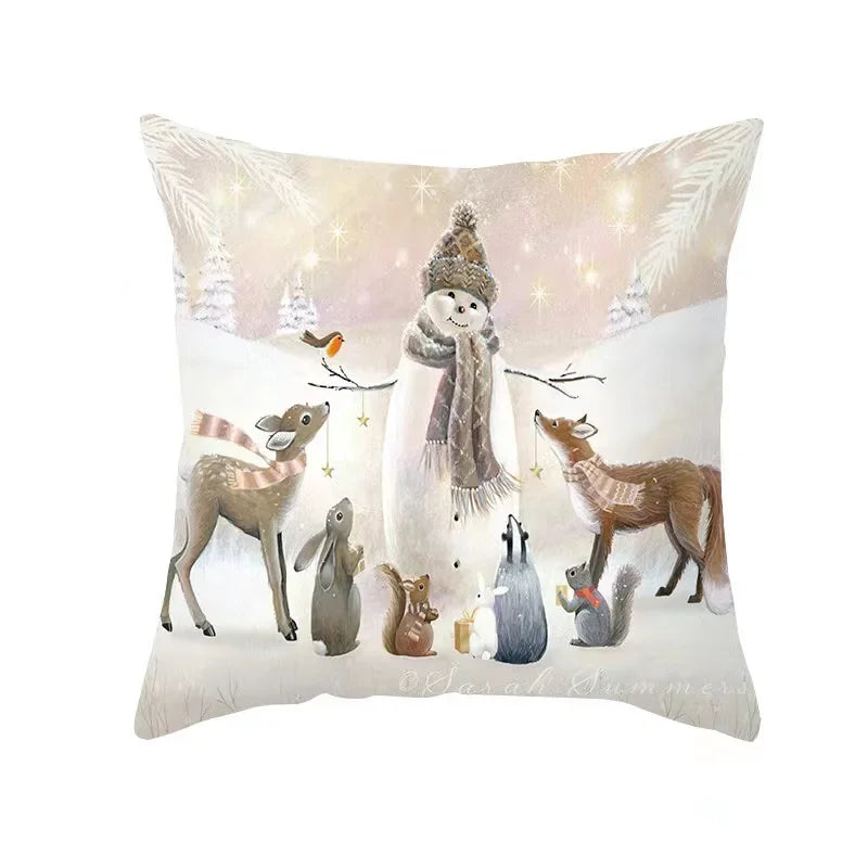 Christmas Cushion Covers Set – Elegant Christmas Decoration for Sofa and Living Room, Festive Cushion Covers 45x45 cm, High-Quality Cotton