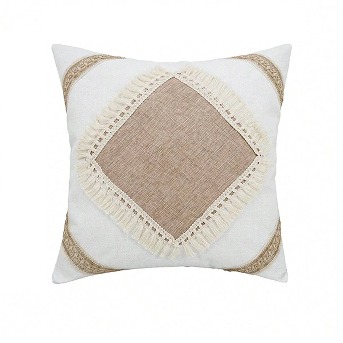 Beige Cushion Cover with Geometric Pattern in Boho Style – Decorative Sofa Cushion Cover for Living Room and Bedroom, Cozy Home Decoration