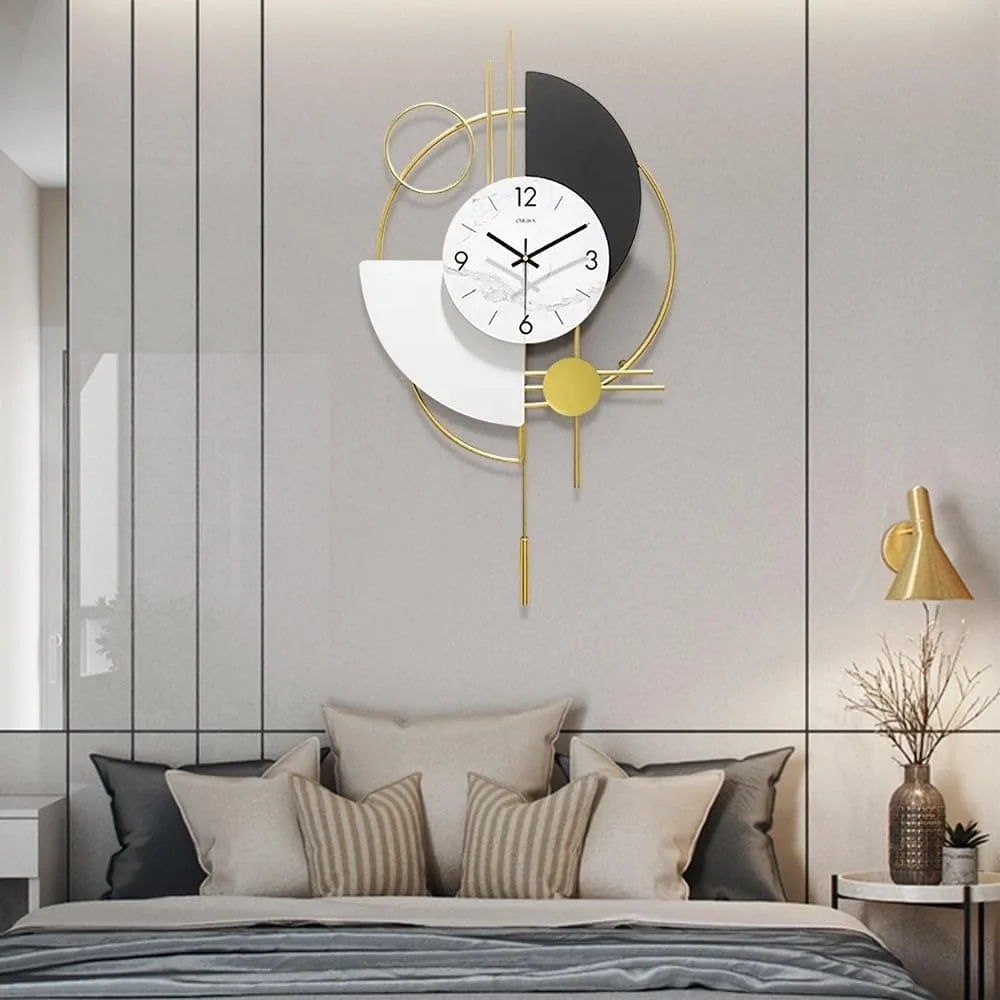 Modern 3D Wall Clock for Living Room – Elegant Decorative Clock with Gold Accents