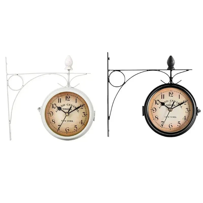 Vintage Double-Sided Wall Clock – Retro Iron Wall Clock for Living Room or Hallway