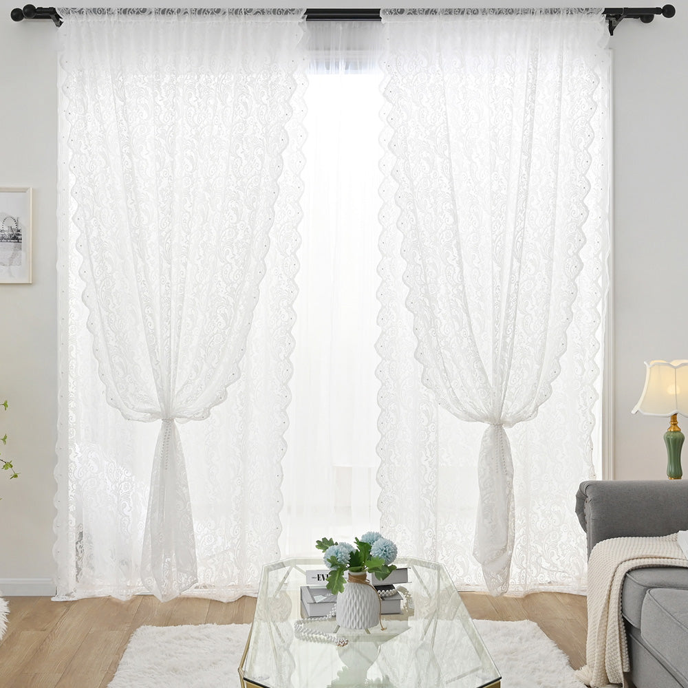 Transparent Curtain Made of White Lace – Elegant Window Protection with Translucent Design