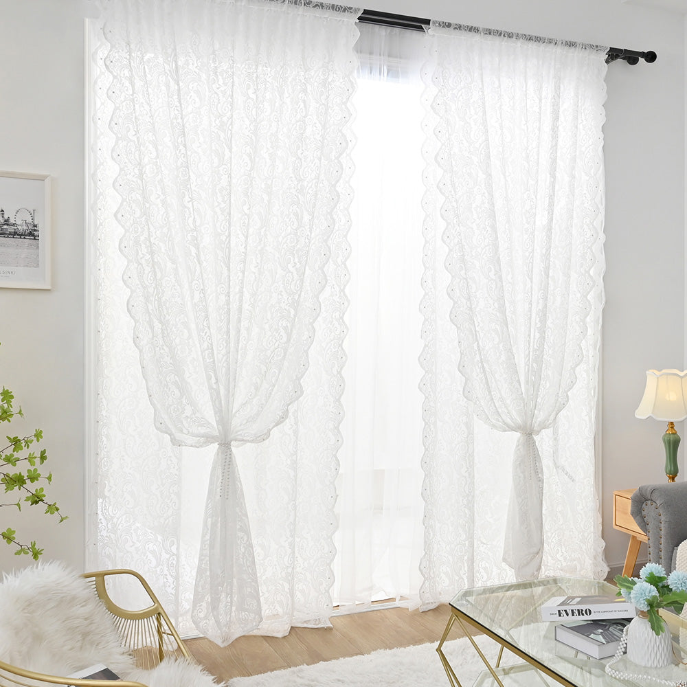 Transparent Curtain Made of White Lace – Elegant Window Protection with Translucent Design