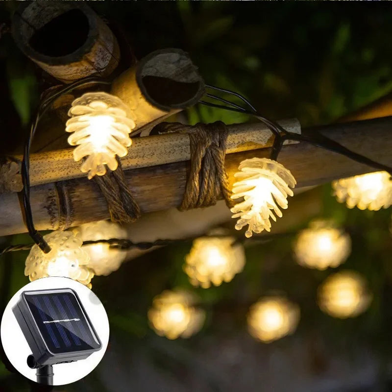 Solar-Powered LED Pine Cone String Lights – Christmas Lighting for Outdoor and Indoor