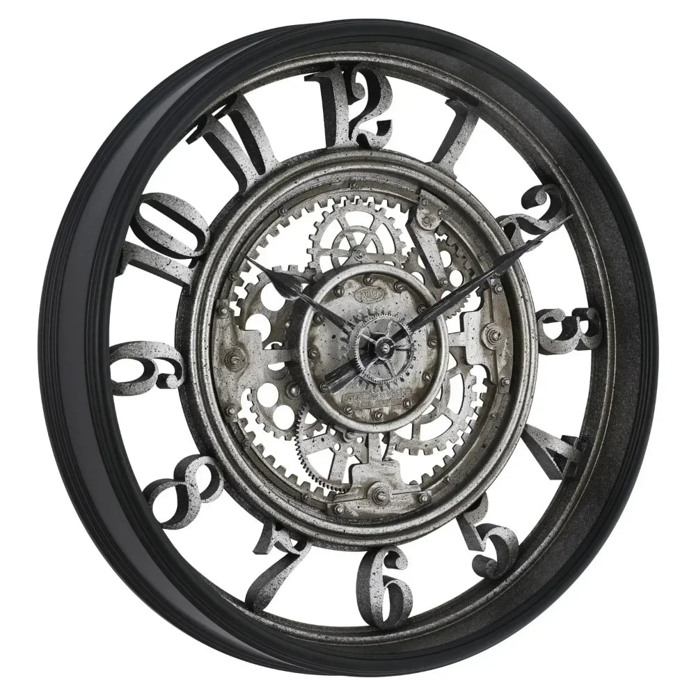 Industrial Style Metal Wall Clock with Gears and Arabic Numerals – Vintage Design for Living Room