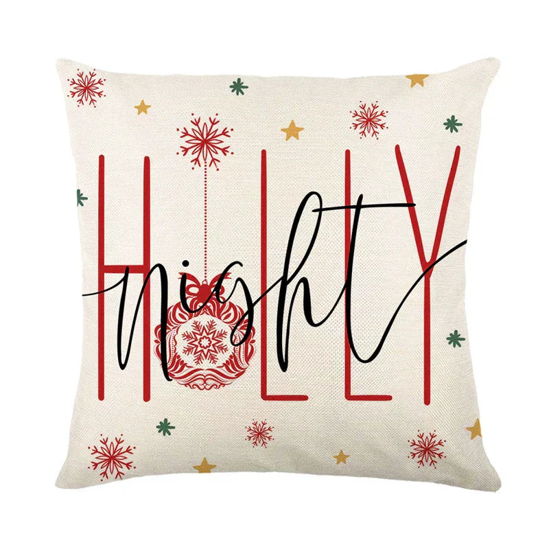 Christmas Cushion Covers 45x45 cm – Winter Decorative Pillow Cases for Sofa and Living Room, High-Quality Cotton, Christmas Design with Snowy Landscape