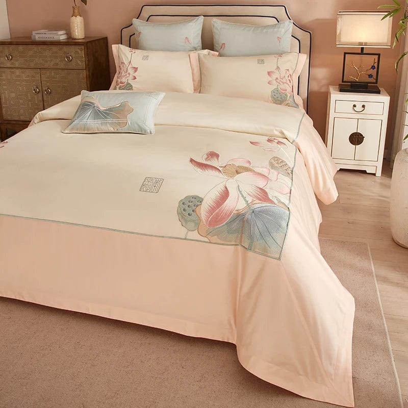 Elegant Duvet Cover Set Made of Fine Egyptian Cotton in Soft Pink for Luxurious Sleep Comfort