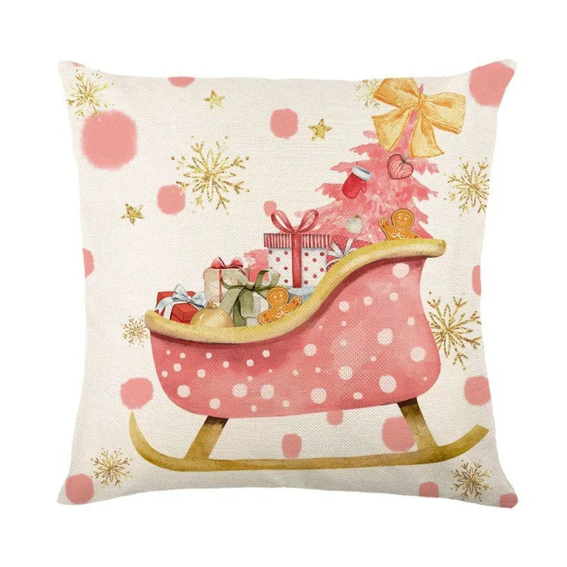 Christmas Cushion Covers 45x45 cm – Winter Decorative Pillow Cases for Sofa and Living Room, High-Quality Cotton, Christmas Design with Snowy Landscape