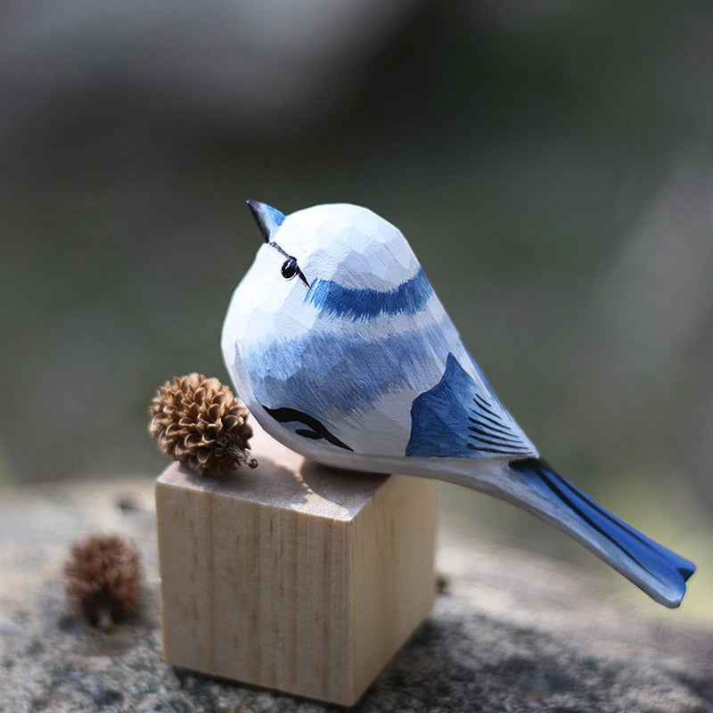 Scandinavian Wooden Bird Figures, Hand-Carved Decorative Ornaments for Home