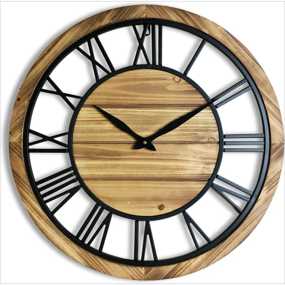 Decorative Wooden Wall Clock with Roman Numerals – Rustic Design for Living Room and Office