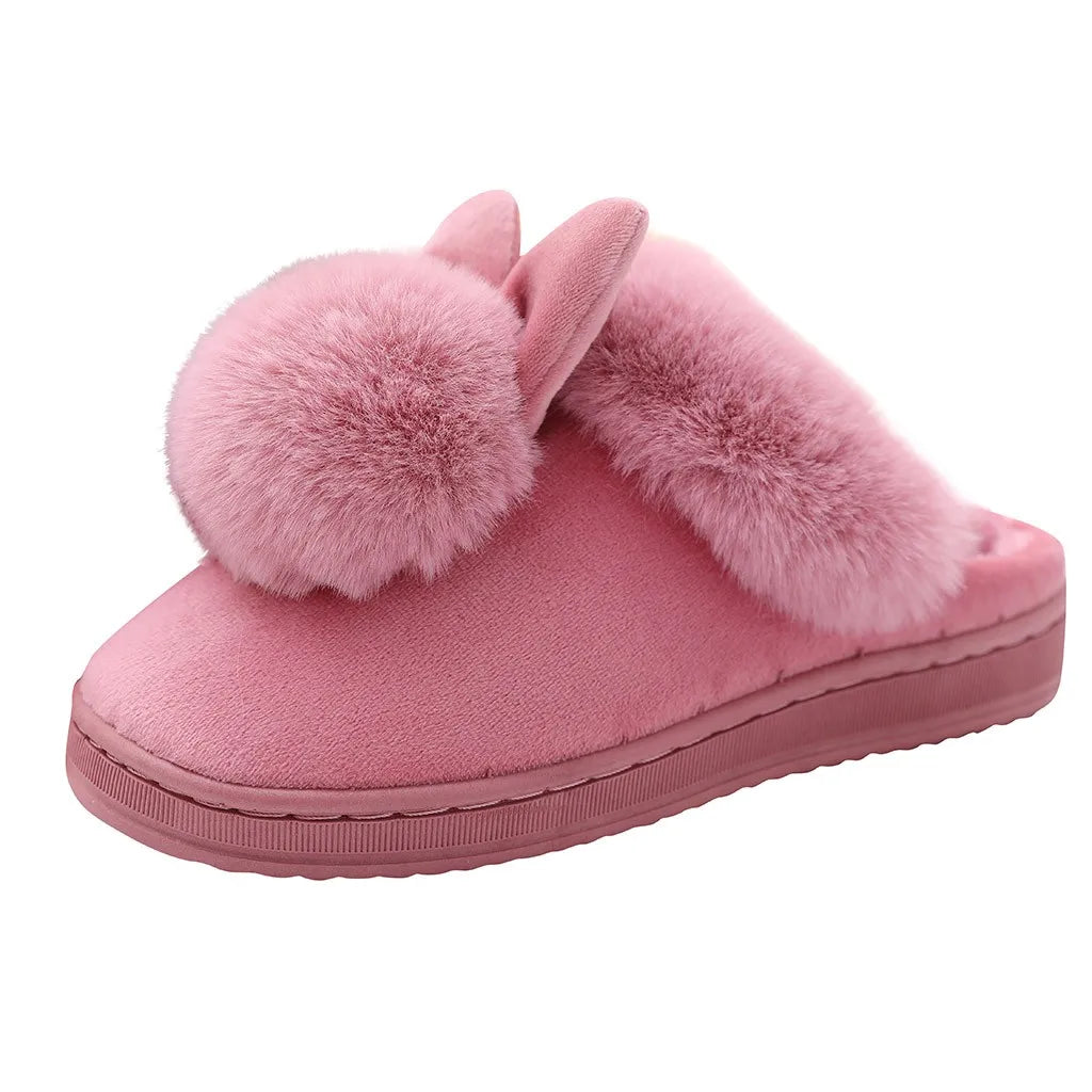 Fluffy Slippers with Bunny Ears – Warm Women's House Shoes for Home, Non-Slip Sole, Cozy Comfort for Winter Days