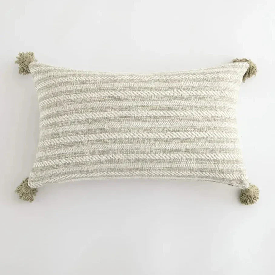 Cushion Cover with Check Pattern and Fringes – Decorative Linen Pillowcase for Living Room