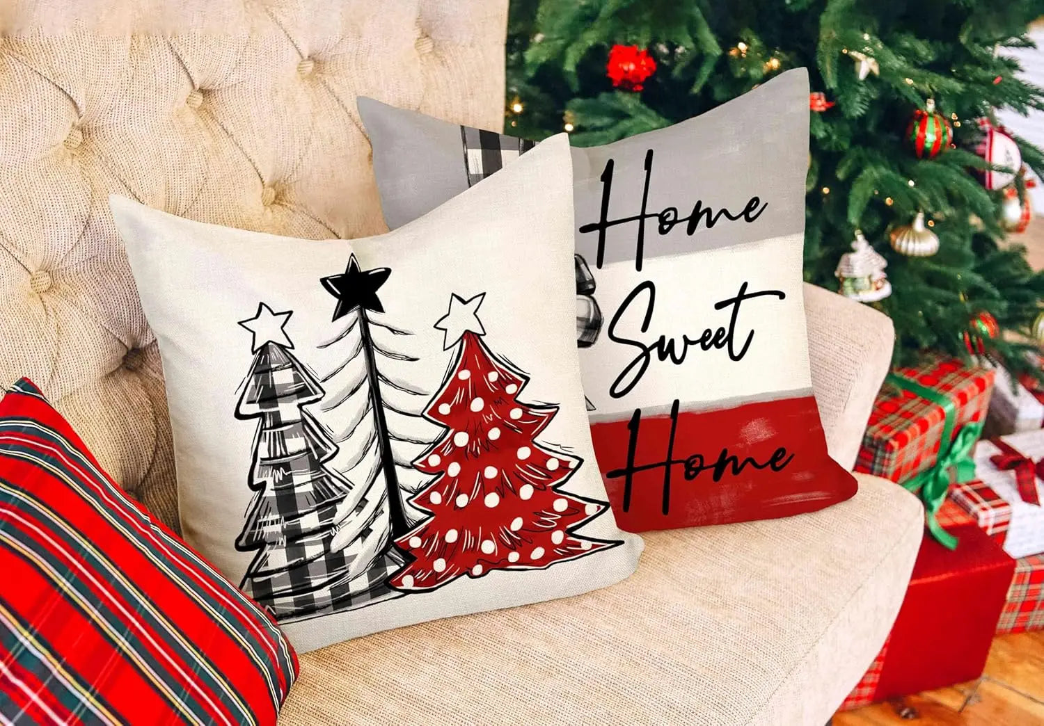 Christmas Design Cushion Covers 4-Piece Set – Festive Cushion Cases for Christmas, Decoration for Sofa, Living Room, and Bedroom, 45x45 cm