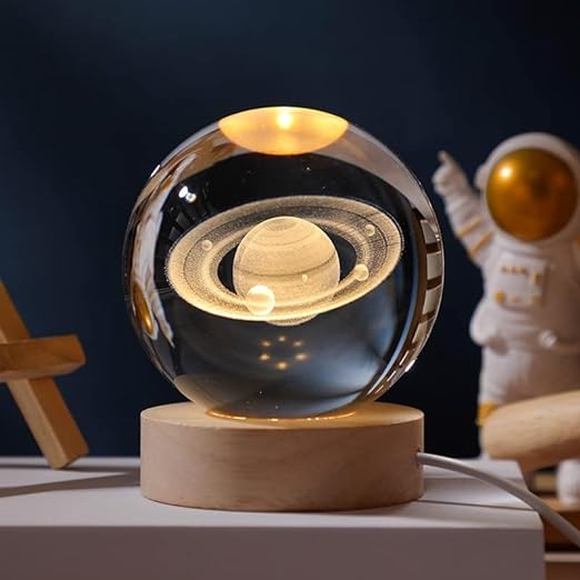 Illuminated Crystal Ball with LED – Decorative 3D Glass Ball with Galaxy Design and Wooden Base