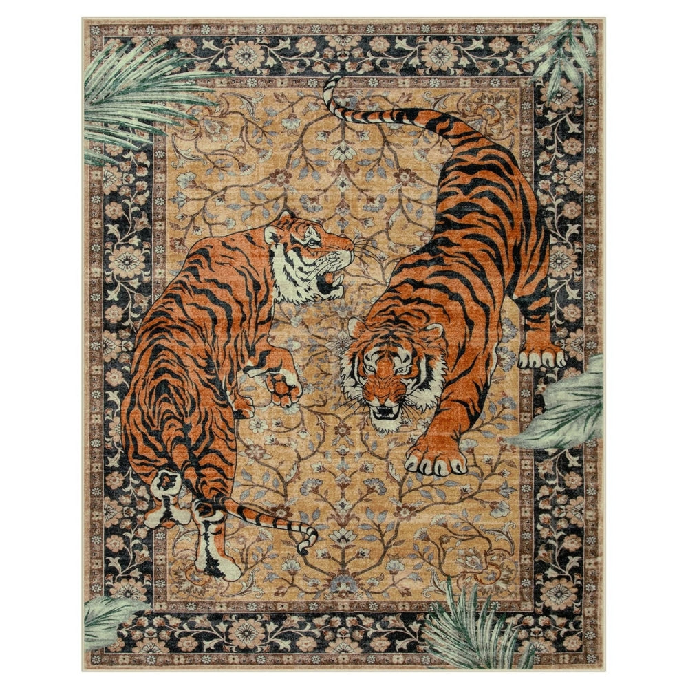 Elegant Tiger Print Living Room Rug